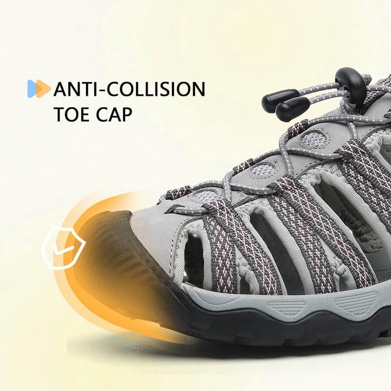 ziitop Womens Hiking Sandals Closed Toe Summer Outdoor Adventurous Beach Sandals Lace Adjustable Double Buckle Water Shoes - Image 4